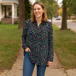 Lands' End women's floral-print tunic Button Up Size 2X 20W-22W